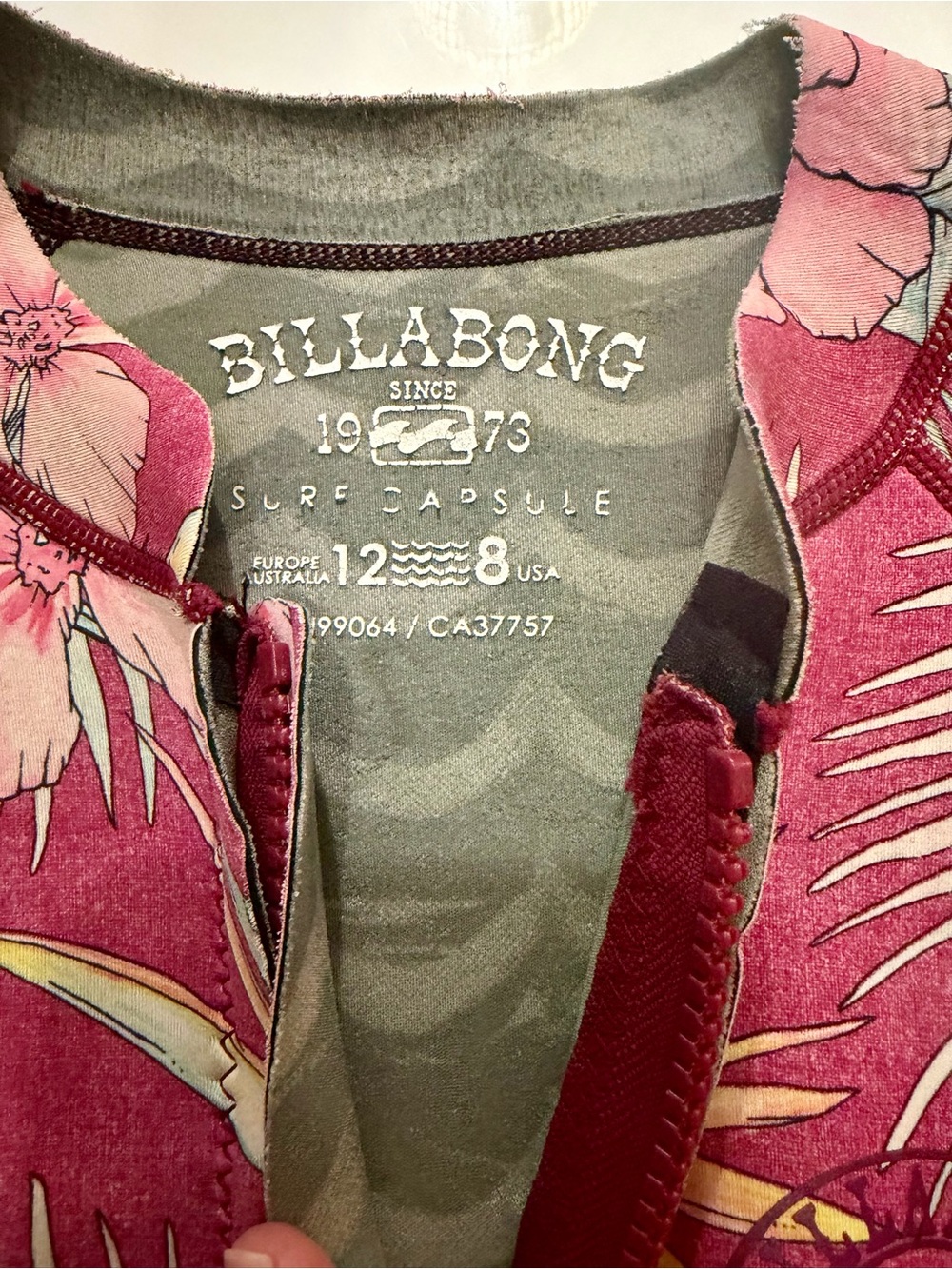 Billabong Surf Capsule Floral Long Sleeve Spring Suit Maroon Tropical Print - Picture 5 of 10